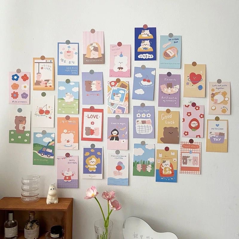 [AISYSTUFF] 10Pcs DAILY BEAR & CAT Poster Card Photocard INS Wall Deco Aesthetic Decoration, postcar