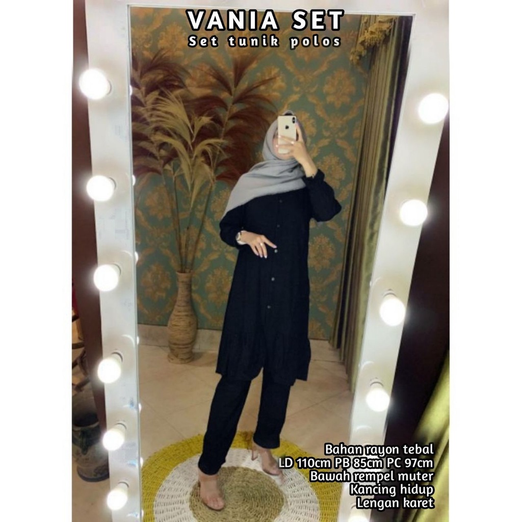 Vania One Set Tunik Rayon Premium Setelan Wanita Lengan Panjang Set Baju Kekinian LD 110 cm