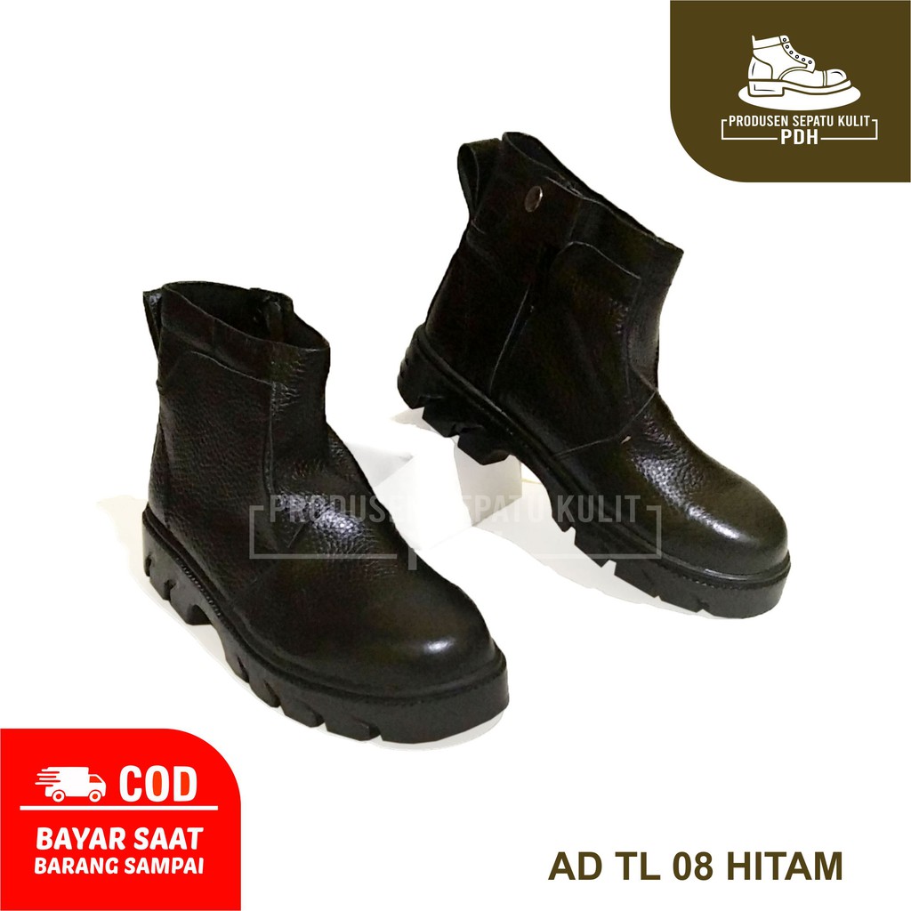 SEPATU SAFETY ELASTIS KULIT SAPI ASLI DENGAN BESI DIUJUNG SEPATU COCOK UNTUK PEKERJA LAPANGAN