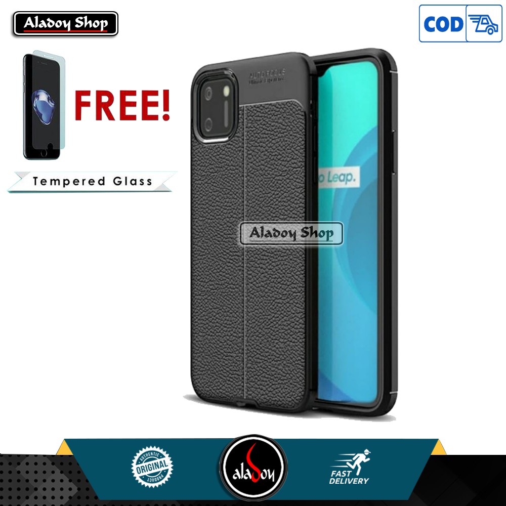 PROMO Case Realme C11 Ultra Slim Auto Focus Leather Premium Softcase + Tempered Glass Layar