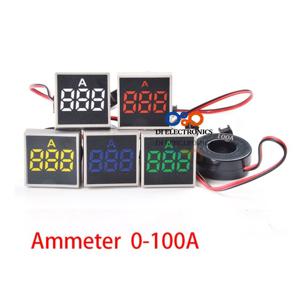 22mm Pilot Lamp Square Ampere Meter Digital LED Display Current Lampu Indicator Arus Panel CT 100A