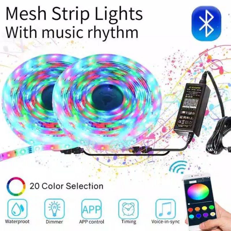 [Bluetooth+music] Lampu led strip rgb 5050 5m 10m warna warni 16 warm