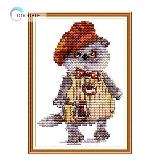 JOY SUNDAY Cross-Stitch Cat &amp; Coffee - Kristik Tema Kucing dan Kopi