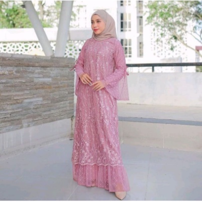Baju Gamis Remaja Pesta Kondangan Terbaru 2022 Model Kekinian Trendy Versi Lebaran Bahan Tiledot Motif Bordir Ukuran Ld 100 Pj 135 L-XL Fashion Muslim Wanita Murah