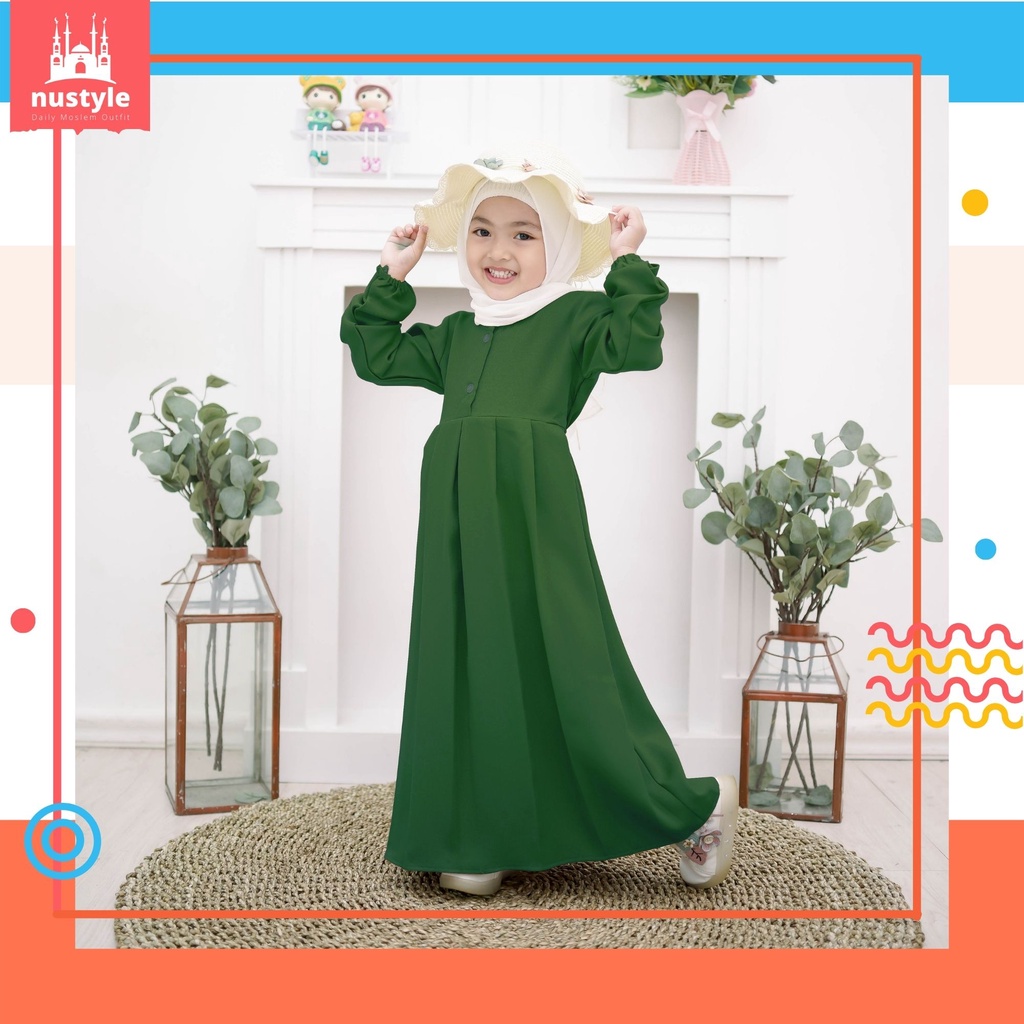 Baju Gamis Anak Perempuan Warna Hijau Botol Exclusive Zalva Series -- Atasan Pakaian Fashion Dress M