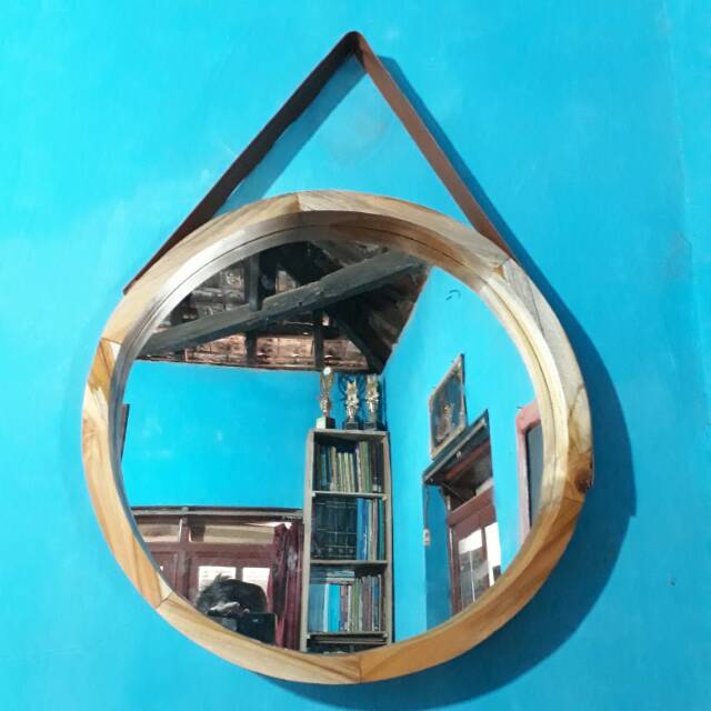 Cermin bulat kayu jati asli / round mirror bulat