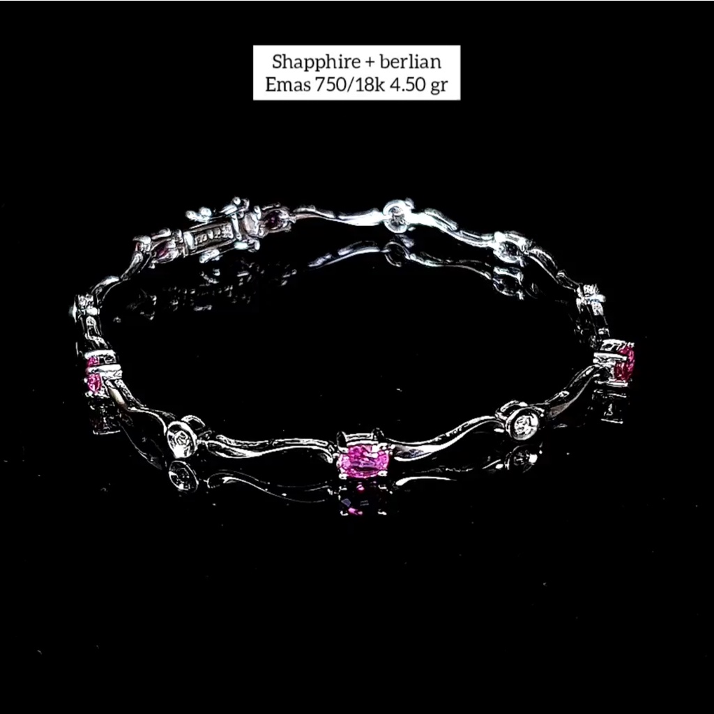 GELANG SAFIR + BERLIAN ASLI ( DIAMOND ) BHN EMAS PUTIH 18K KODE 1151