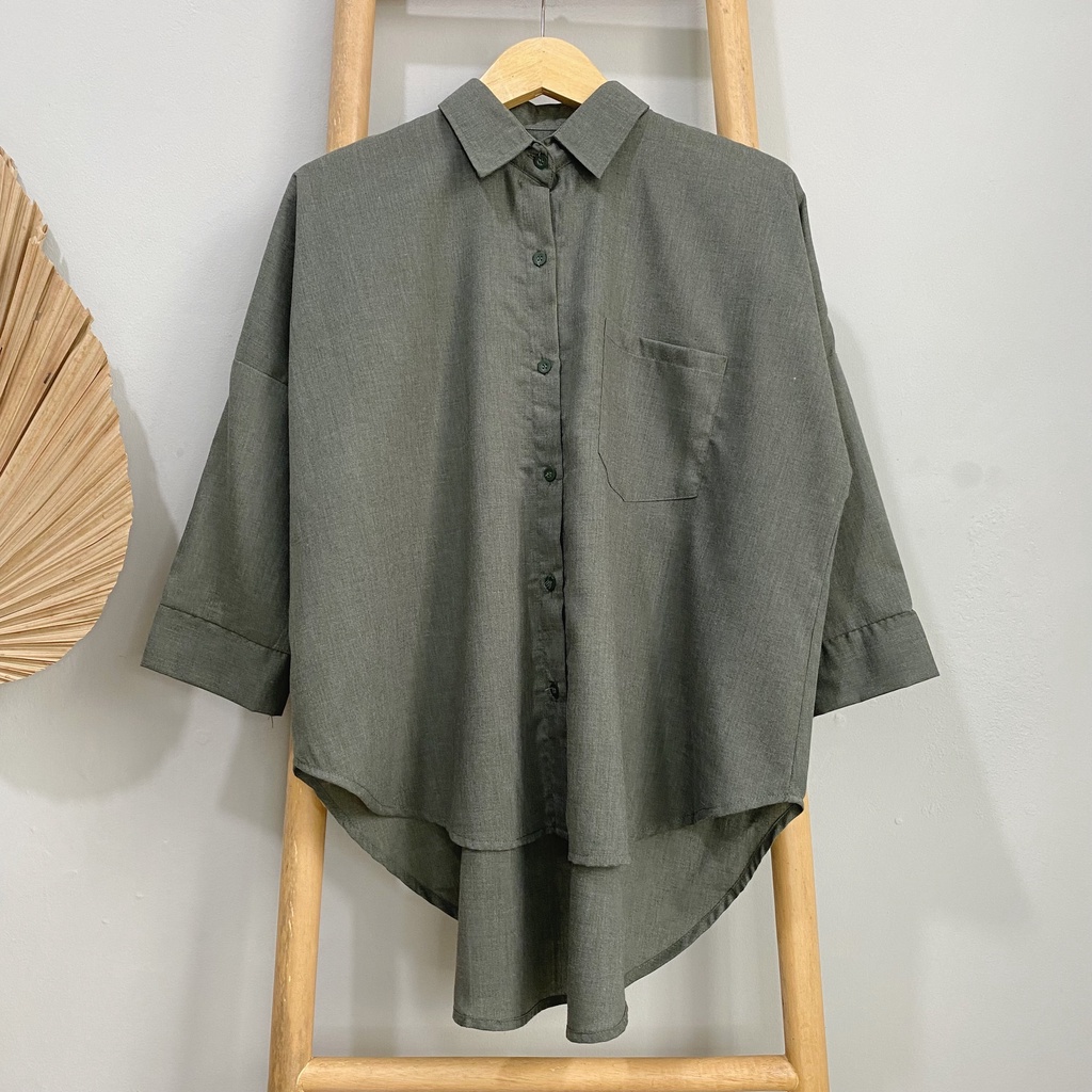 KEMEJA POLOS RAISA KATUN PREMIUM SHIRT BTS B089-Charcoal