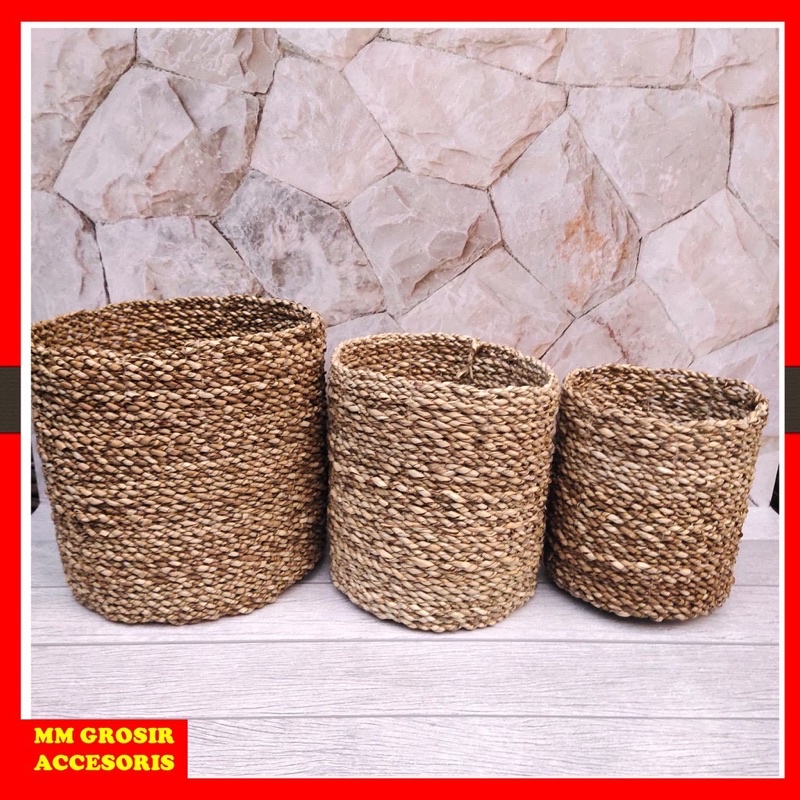 Cover Pot Anyaman Pandan Natural untuk Pot Bunga