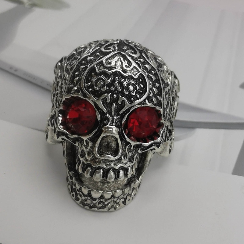 Cincin Desain Tengkorak Gothic Punk Hip Hop Warna Emas Hitam Untuk Pria