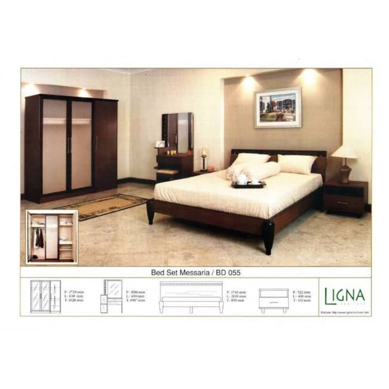 Tempat tidur kayu ranjang LIGNA type MESSARIA ukuran : 200 x 180