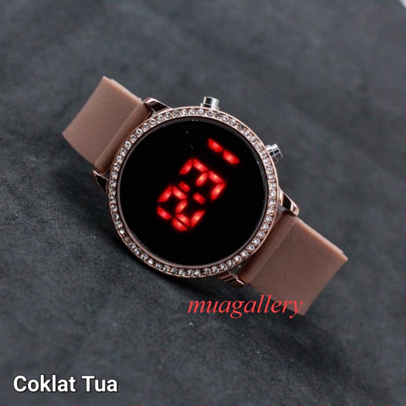 Jam tangan wanita cewek LED watch Digital ring permata Diamond tali rubber / Jam tangan LED Digital ring permata