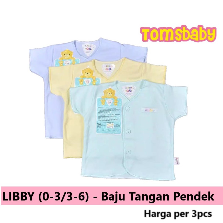 LIBBY 3pcs Baju Tangan Pendek / Lengan Pendek WARNA (0-3bln / 3-6bln)