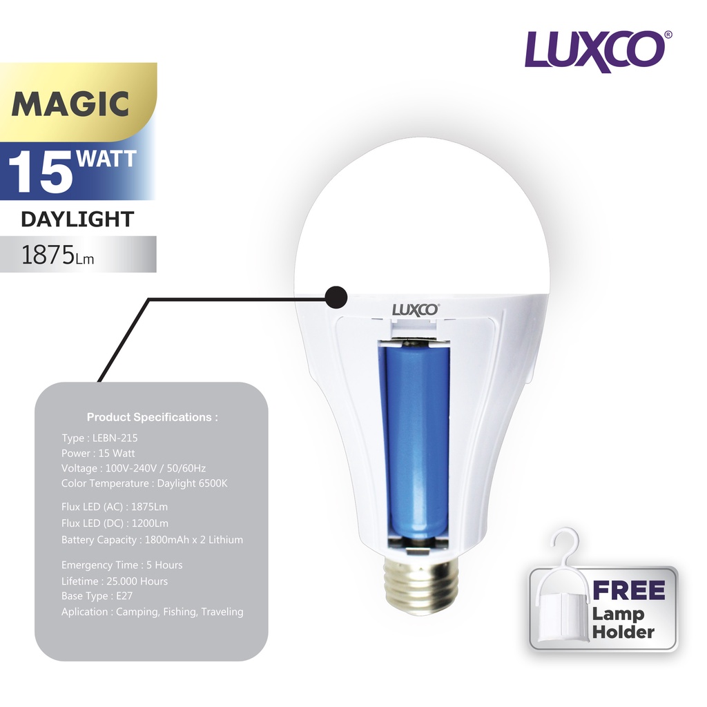 [COD] PROMO BOHLAM LAMPU LED EMERGENCY MURAH MAGIC AC / DC MERK LUXCO 15 WATT ORIGINAL IMPORT BER SNI RESMI ! , BONUS FITTING GANTUNG ON - OFF DAN BISA DI GANTI BATERAINY FREE ONGKIR