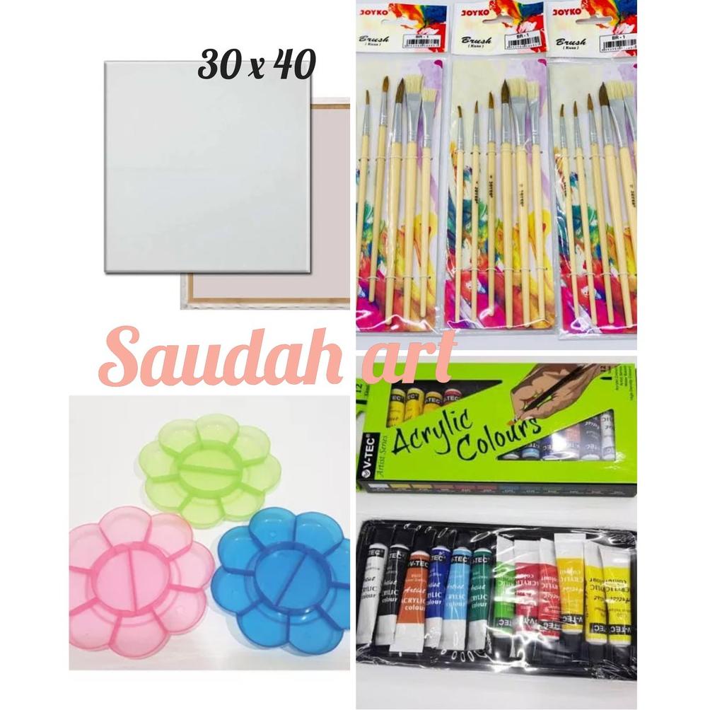 

[PRODUK IEJFA] Paket Kanvas Lukis (kanvas 30x40,kuas,palet,cat akrilik) JRZ