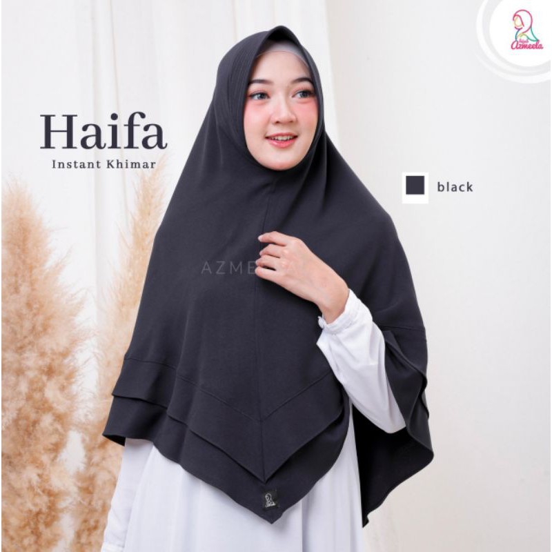 Haifa Khimar by Azmeela hijab instant simple syar'i Zara crepe pad-Black