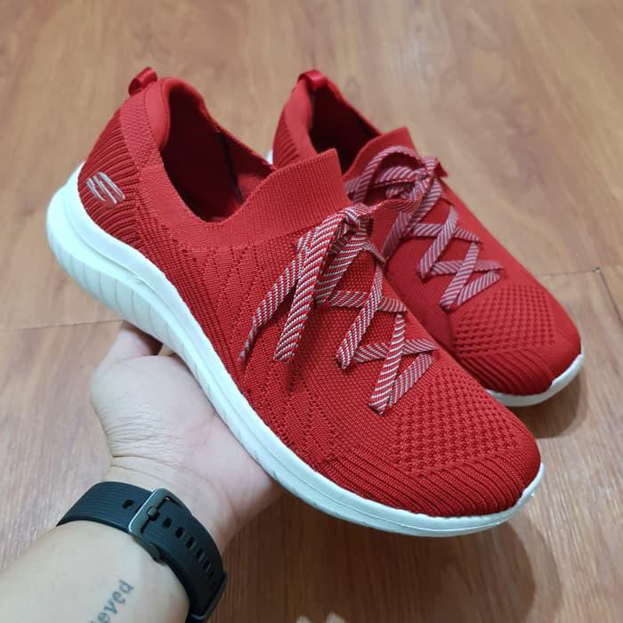 SEPATU SKECHERS FLASH ILLUSION - RED/WHITE / SEPATU WANITA