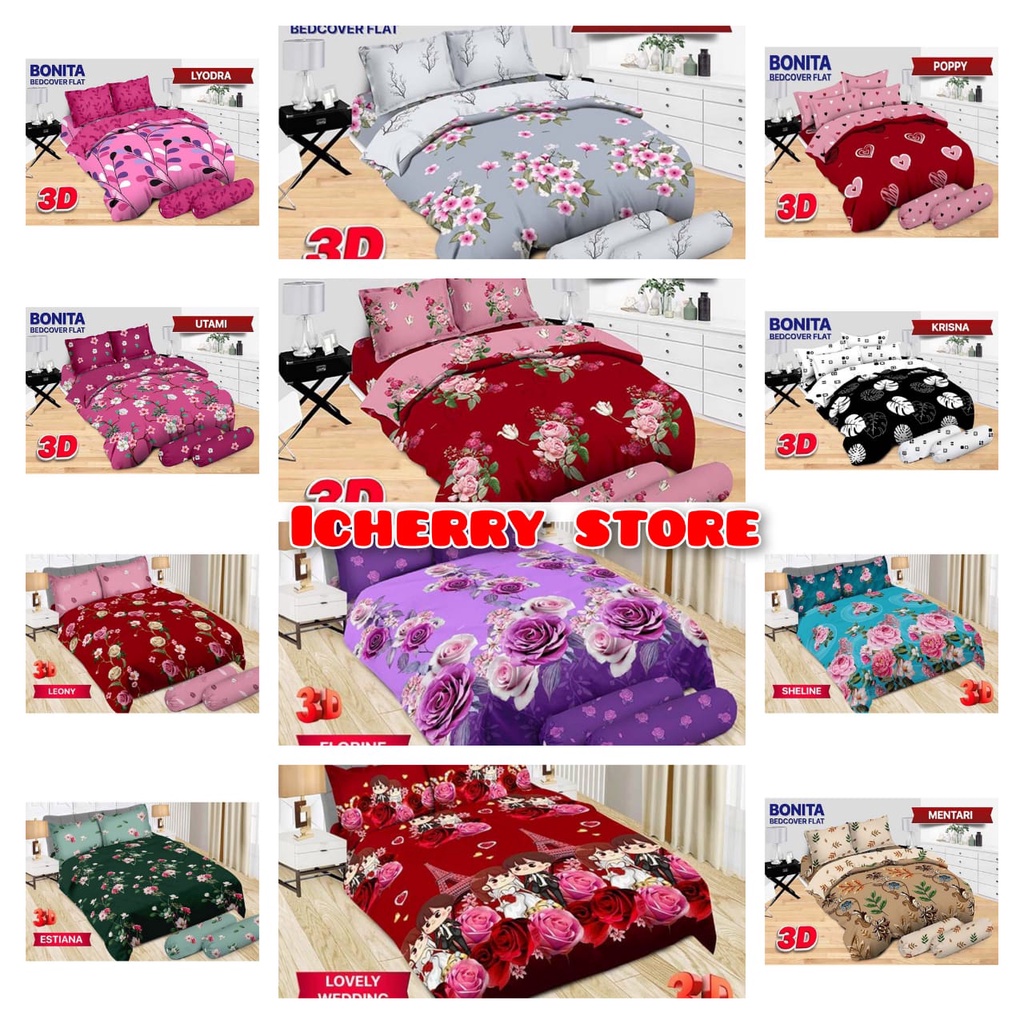 Full Set Bedcover + Sprei Bonita 3D Rumbai Karet King 180x200 Queen 160x200 Motif Lovely Wedding Pen