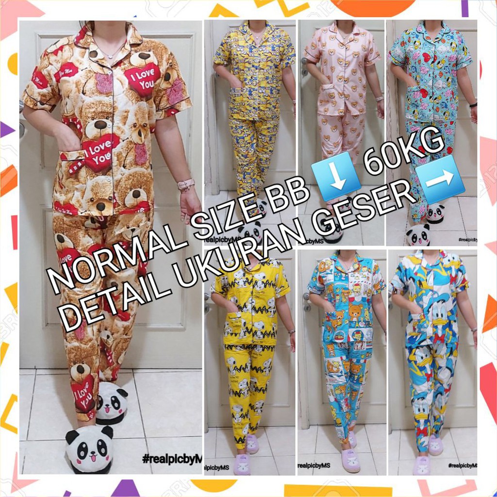 Piyama wanita dewasa murah berkualitas baju tidur katun karakter doraemon teddy bear minion cp