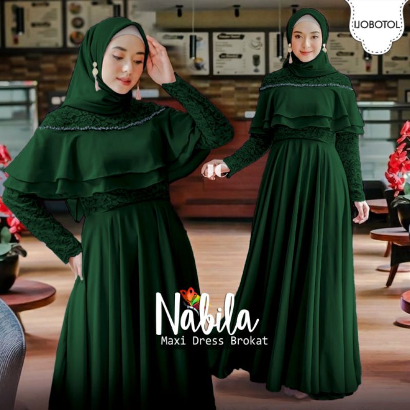 MAXY NABILA MUTIARA, MOSCREPE BRUKAT, GAMIS HIJAB MUSLIM, MAXY DRESS