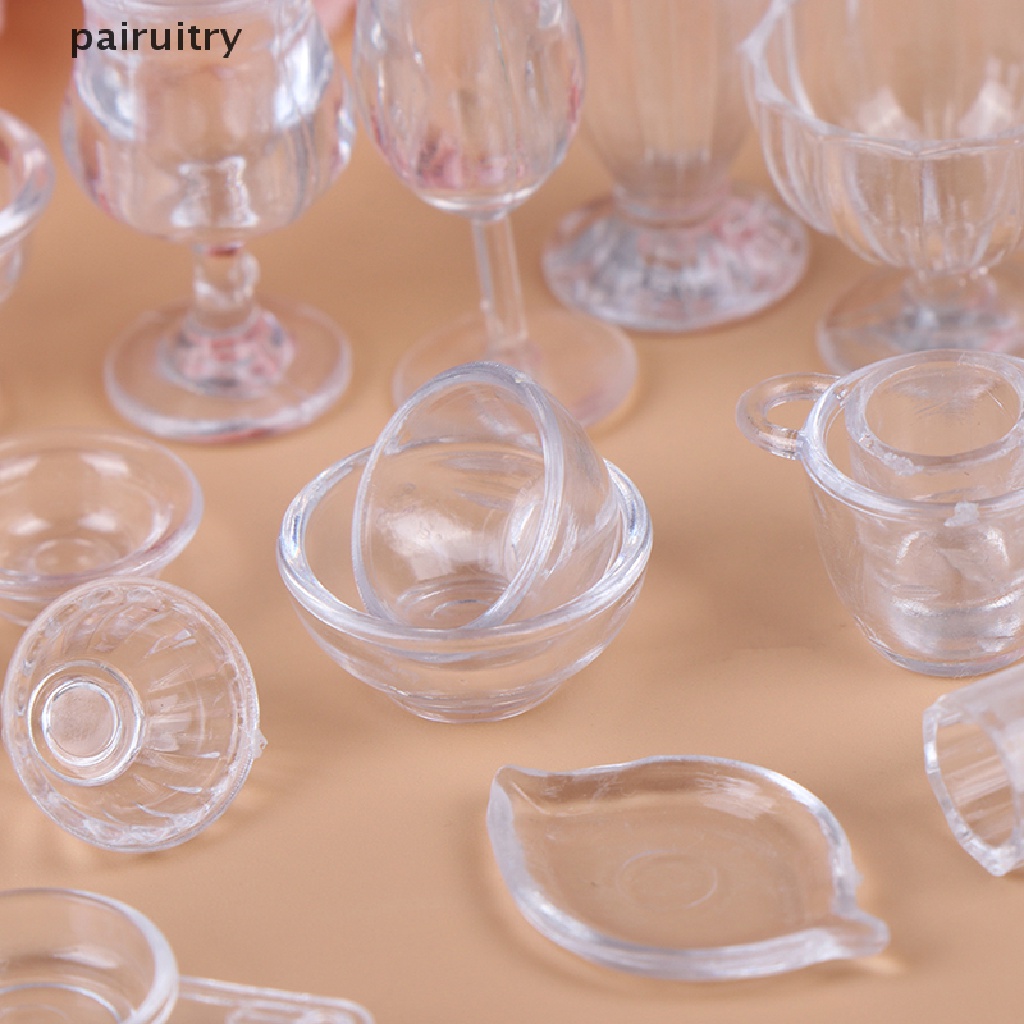 Prt 17Pcs / Set Mainan Miniatur Peralatan Makan Transparan Untuk Aksesoris Rumah Boneka 1: 12