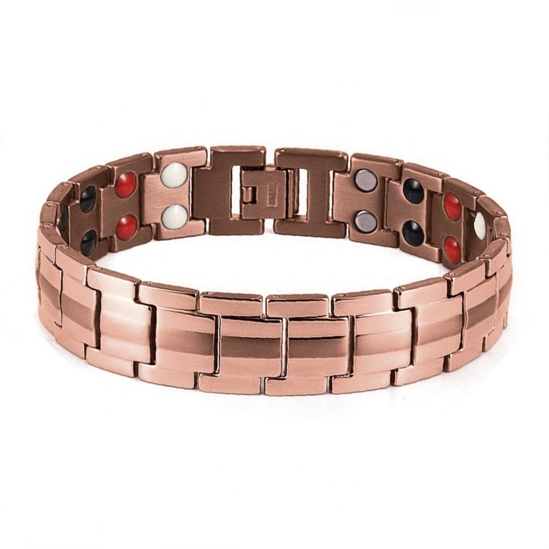 Gelang Terapi Magnetik Baris Ganda Warna Emas Perak Dapat Dilepas Untuk Pria