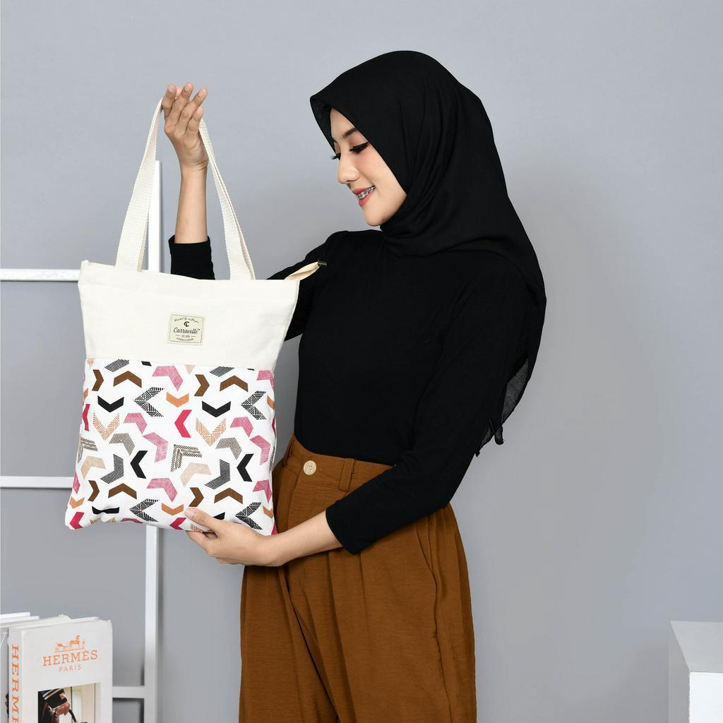 TOTEBAG WANITA RESLETING / TAS TOTE KANVAS JEANS BISA CUSTOM SABLON DAN WARNA TB 004 B