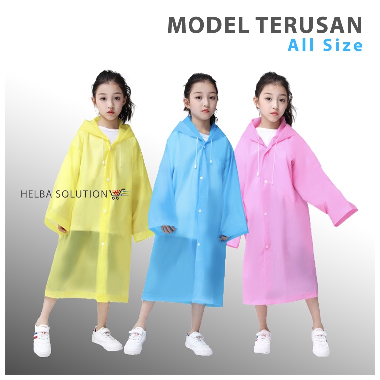 Jas Hujan Anak Perempuan Laki Laki TK SD Mantel Poncho Terusan Korean Style Cewek Cowok Ringan Lentur Kuat All Size