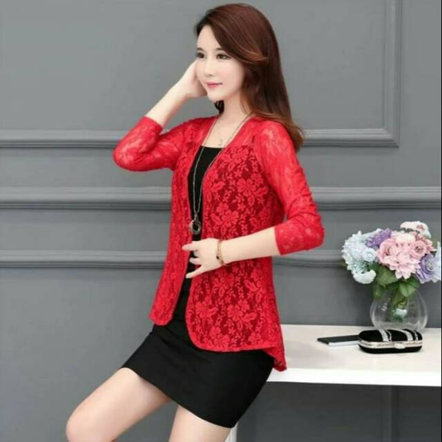 OUTER FASHION CARDI BROKAT terusan