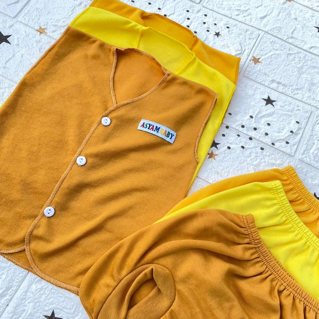 3 Stel Baju Bayi Kutung + Celana Pop Baru Lahir Seri Kuning Asyam Baby