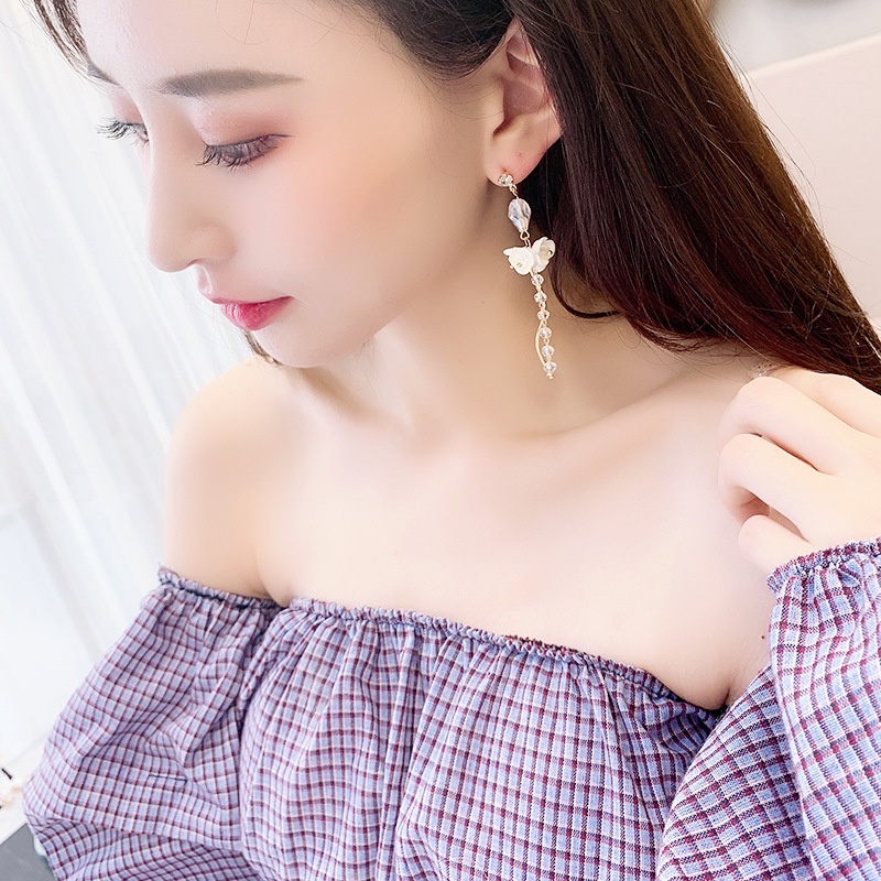 XiaoboACC Anting Tusuk Silver 925 Desain Bunga Hias Zircon Rumbai Untuk Wanita