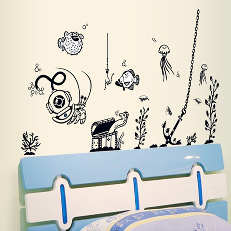 RELIZA WALLSTICKER RUMPUT LAUT IKAN FISH FUGU KAMAR MANDI TOILET WALL STICKER DINDING AY9040