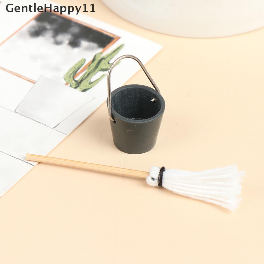 Gentlehappy 1 Set Mainan Miniatur Ember + Alat Pel + Sapu Skala 1: 12 Untuk Dekorasi Rumah Boneka