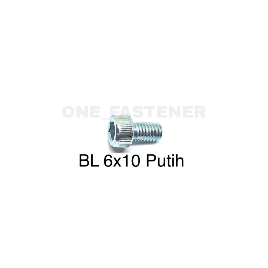 100 pcs Baut L M6x10 Putih L5 6mm 1cm M6 hex socket Heads cap screw 10