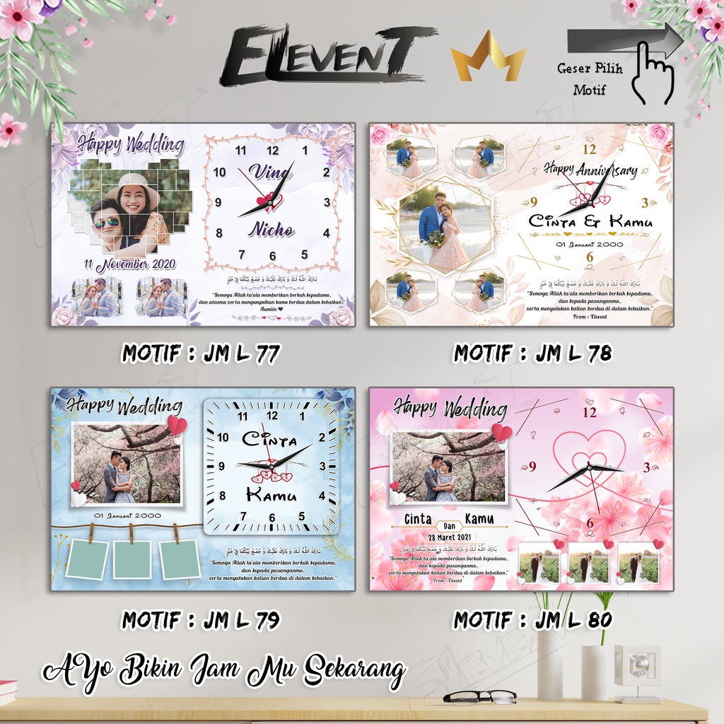 Jam Dinding Custom Nama dan Foto Hadiah Pernikahan Ulang Tahun Kado Nikah Walldecor Pajangan Berkesan Hadiah Wedding Biodata Bayi / Anak Ultah Wisuda Keluarga Graduation Anniversary Birthday Barakallah Fii umrik Lucu Elegant Bingkai Kaca MDF Murah