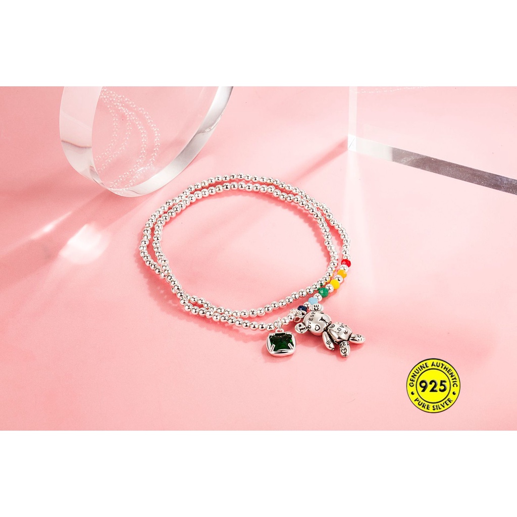 Kalung Manik-Manik Bulat Warna Pelangi Bahan S925 Silver Tahan Air Untuk Wanita