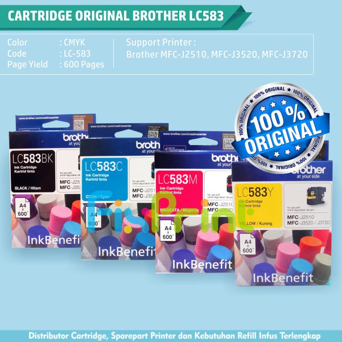 Cartridge Tinta Original Brother LC-583 LC583BK Black LC583C Cyan LC583M Magenta LC583Y Yellow