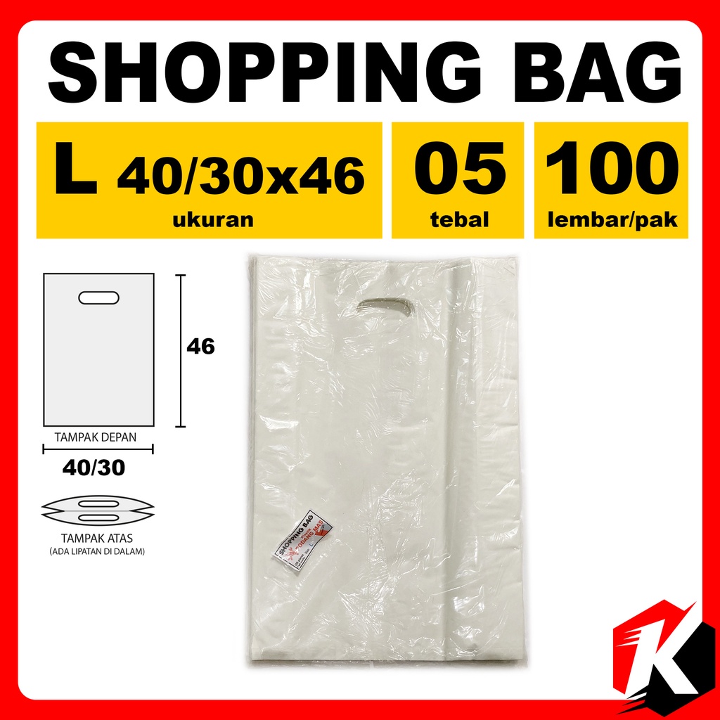 

Kantong belanja shopping bag lipat putih BESAR LARGE isi 100 lembar