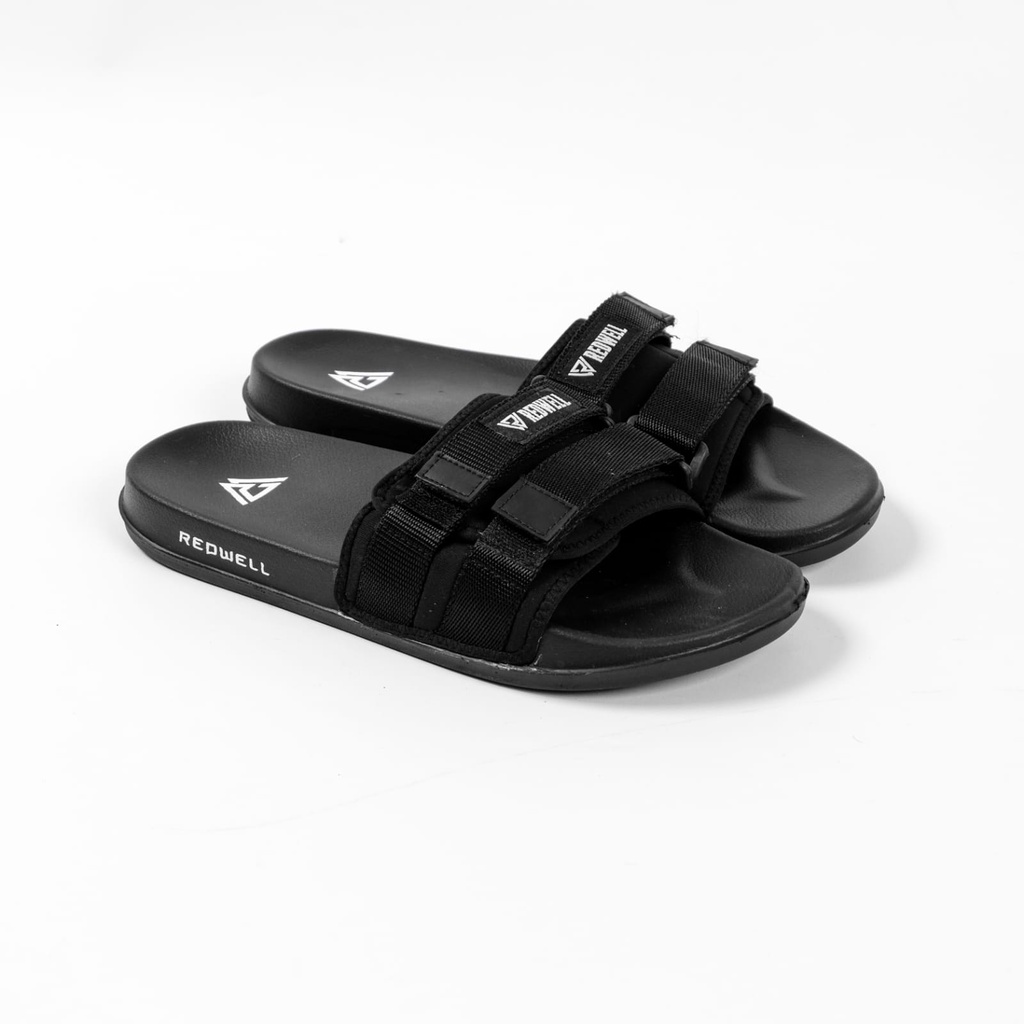 SANDAL Slop Anak Cowok redwell marapi 2022   Tali Adjustable Warna Full Hitam Bahan Kulit Sintetis Webbing Anti