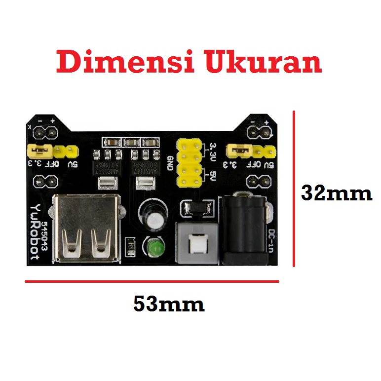 [HAEBOT] Breadboard Power Supply Daya 5V 3.3V USB Jack DC Board MB 102 MB102 Project Papan Roti Arduinoo