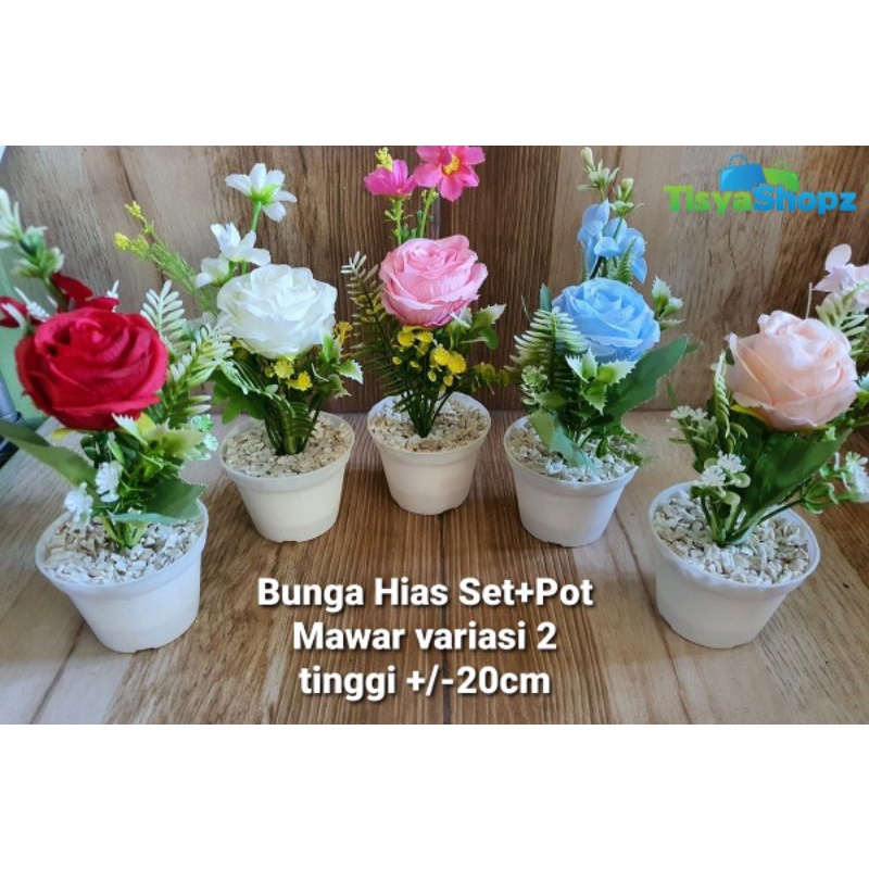 Bunga Mawar Besar + Pot