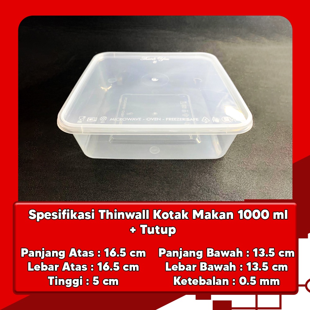 kotak makan plastik 1000 ml persegi / thinwall kotak makan persegi 1000 ml murah