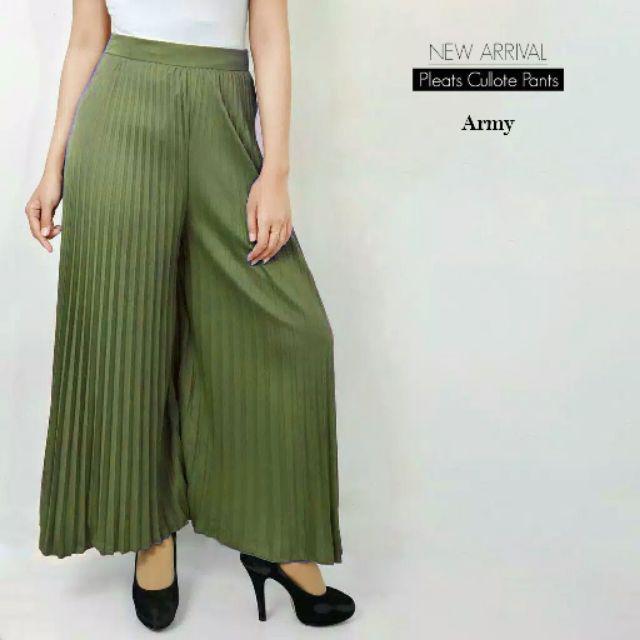 Celana kulot panjang plisket wanita / pleated skirt-ARMY