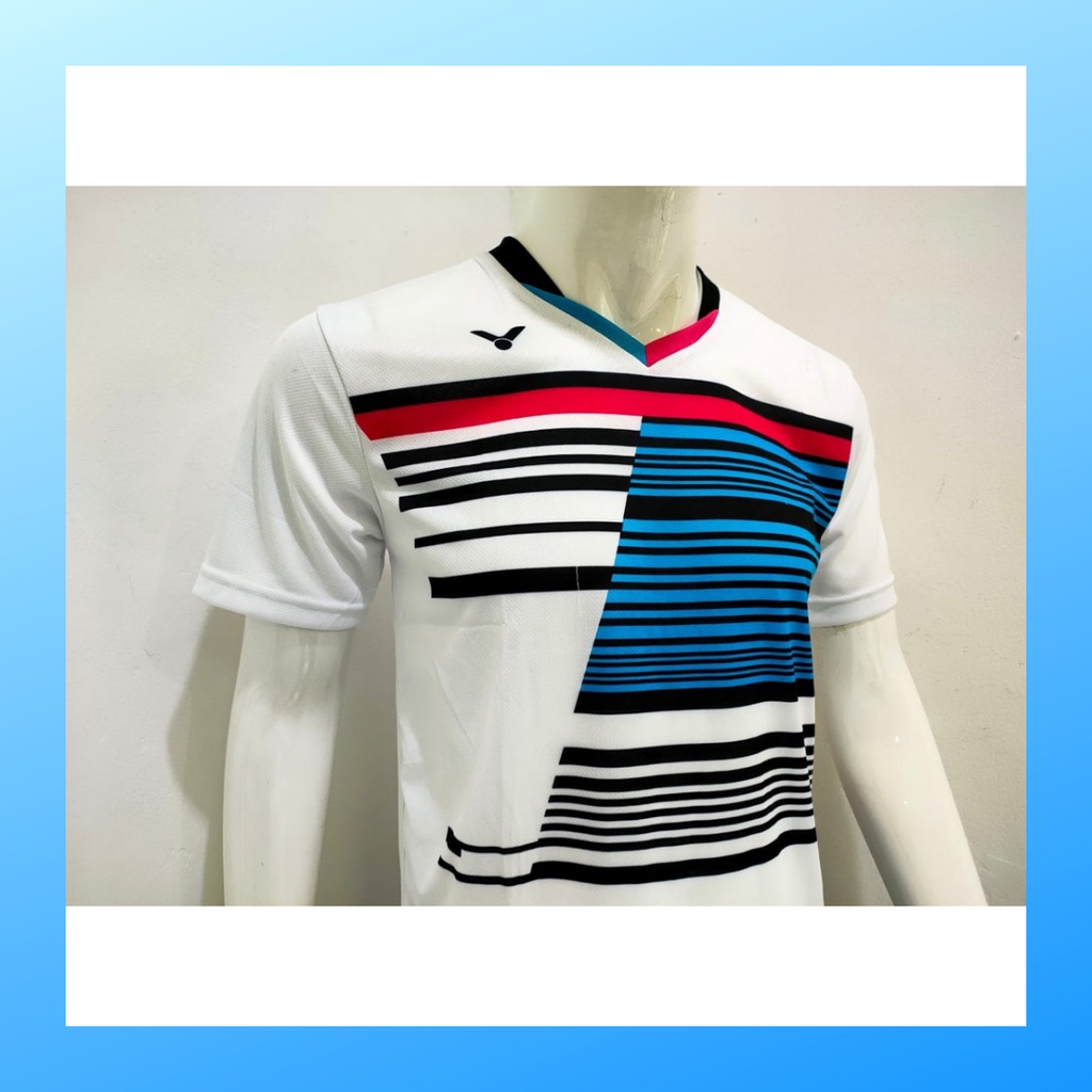 Kaos bulutangkis pria baju badminton dan celana jersey setelan wanita dewasa t-shirt outfit seragam jarsey kostum olahraga pakaian apparel sport jersy bulu tangkis casual jersi sudirman cup suit V137 putih polos