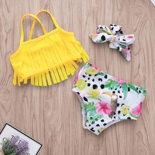 3Pcs Set Baju Renang Bikini Anak dengan Model  Two Pieces 