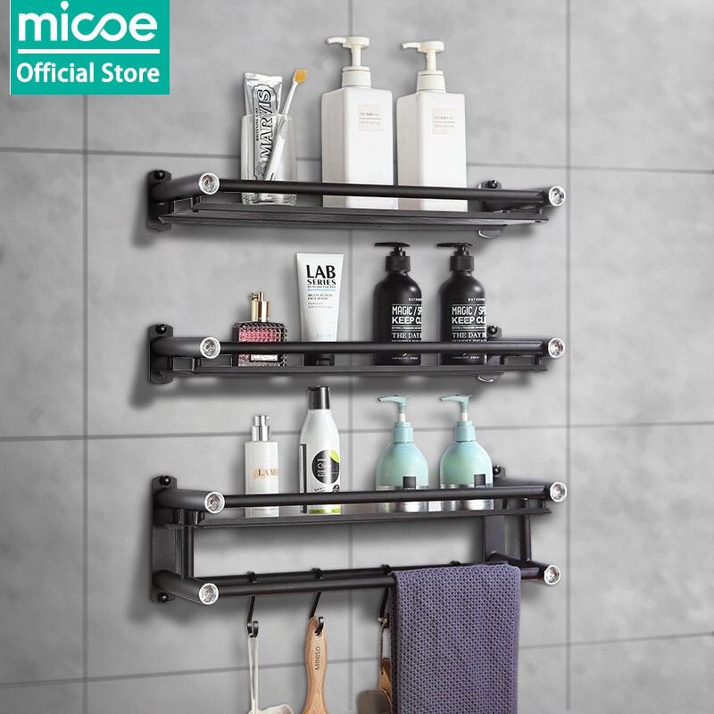 Micoe Rak Kamar Mandi Tempel Stainless Steel Hitam Rak Handuk 3 Tingkat 50 cm Rak Dinding