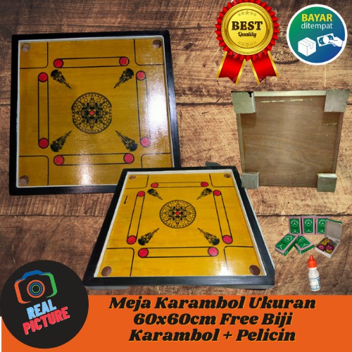 Permainan Anak/Dewasa Papan Karambol Ukuran 60x60 Free Biji Karambol+Pelicin