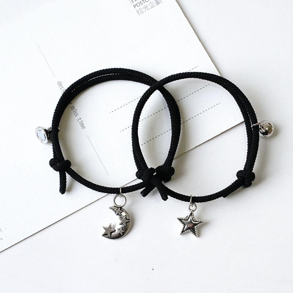 2Pcs Set Gelang Tali Magnet Pria Wanita Teman Pasangan Gadis Hitam Couple