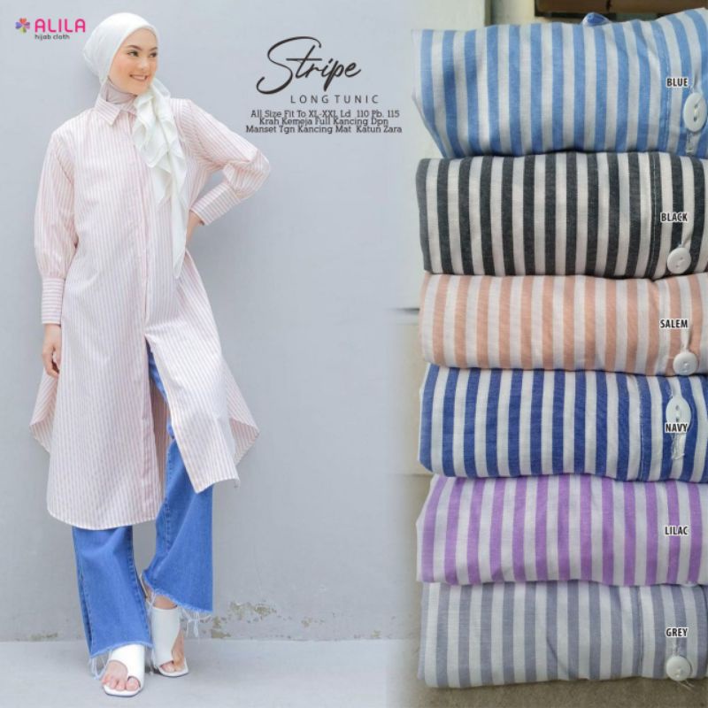 TUNIK WANITA STRIPE LONG TUNIC KATUN ZARA ORIGINAL BY ALILA