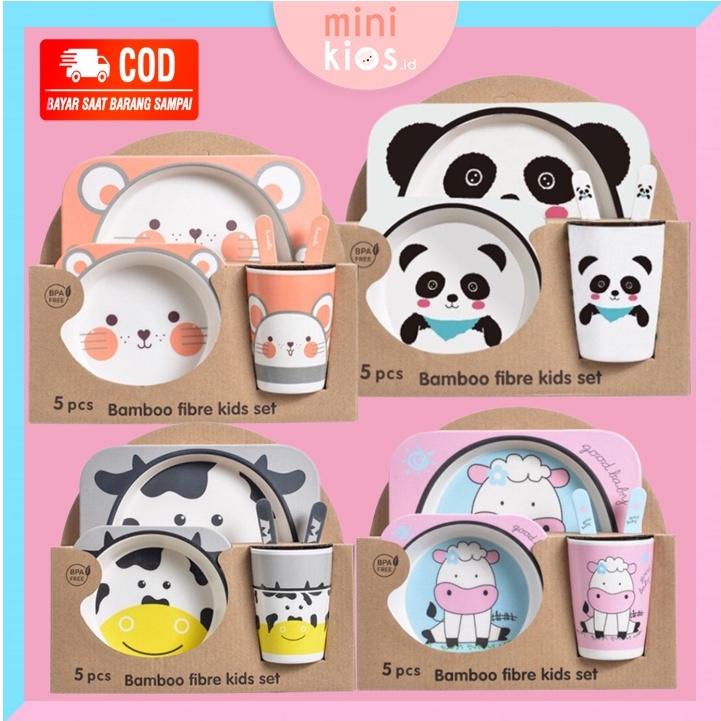 Set Alat Makan 5 in 1 Karakter Hewan Lucu / Lunch Plate Kids / Set Alat Makan Anak